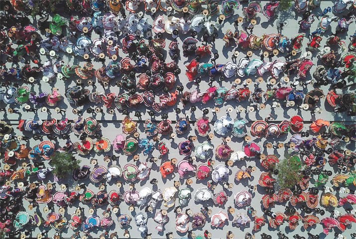 GUADALAJARA (Mexico): An aerial view of couples dancing to traditional music at an international festival on Saturday.&mdash;AFP