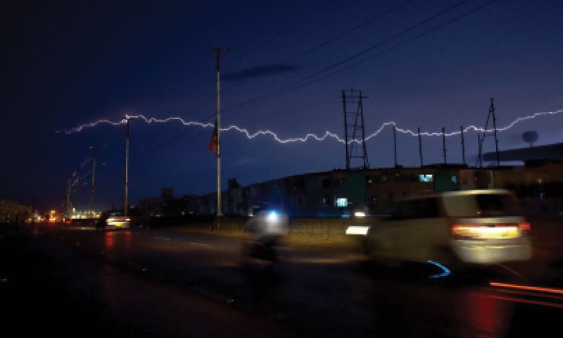 A bolt of lightning lights up the night sky in the city on Wednesday in this picture by Fahim Siddiqi.