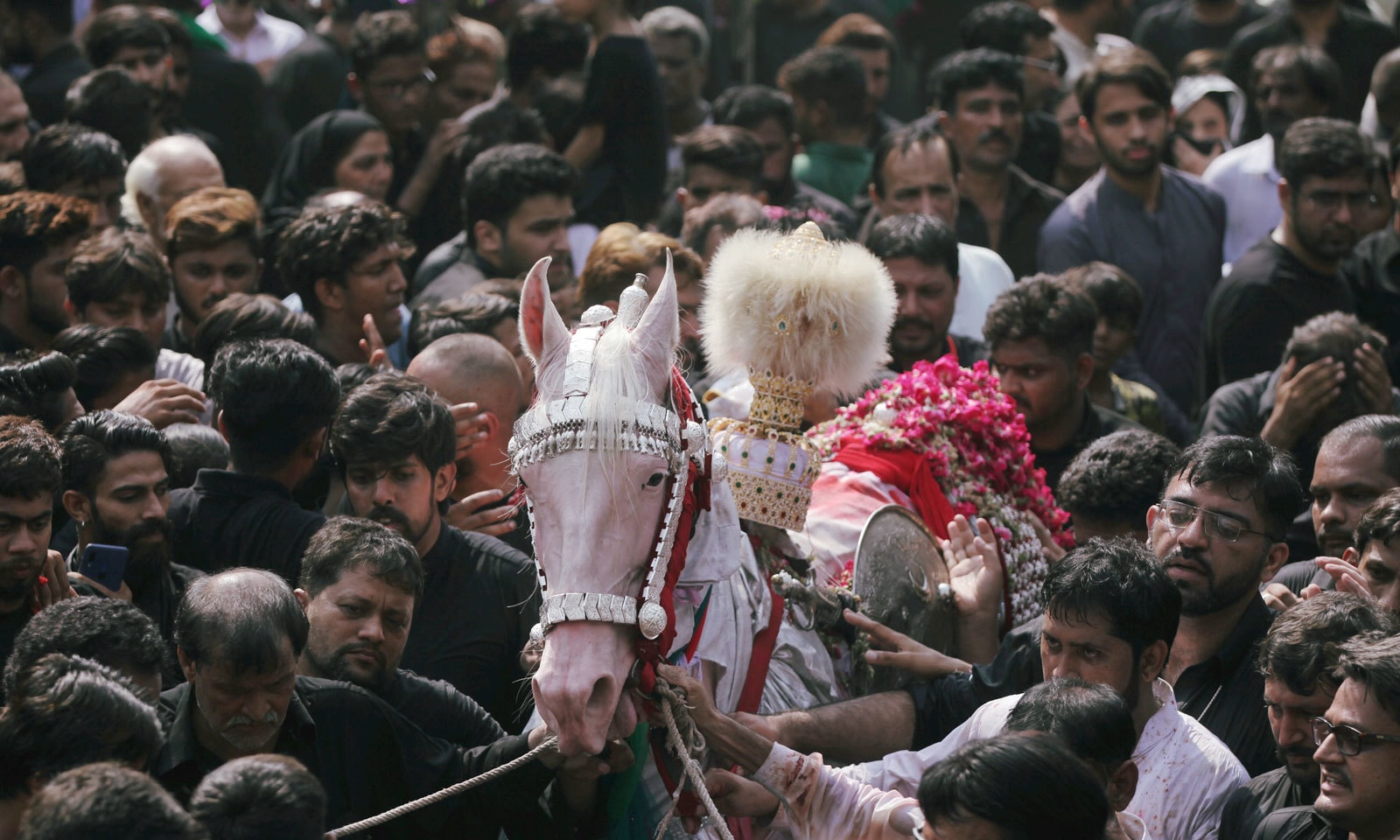 ملک بھر کی مختلف امام بارگاہوں سے شبیہ ذوالجناح کے جلوس برآمد ہوئے— فوٹو: اے ایف پی