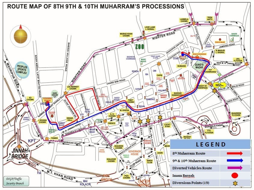 Routes of Muharram processions in Karachi. — Photo courtesy Karachi Traffic Police