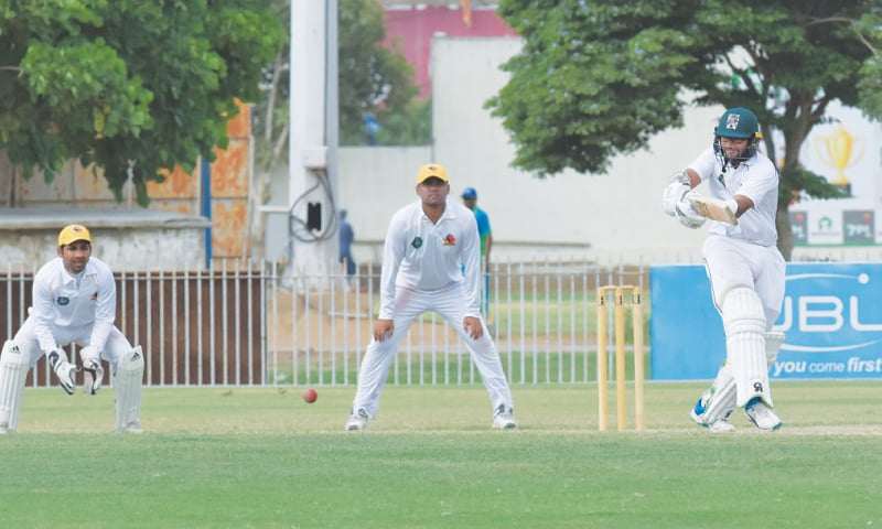 KARACHI: Balochistan opener Imam-ul-Haq plays through the onside during his unbeaten century against Sindh at the UBL Sports Complex.—Tahir Jamal/White Star