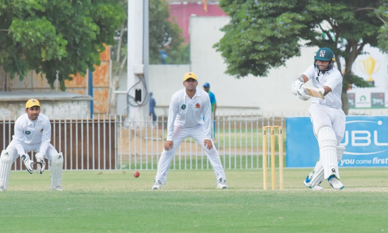 KARACHI: Balochistan opener Imam-ul-Haq plays through the onside during  his unbeaten century against Sindh at the UBL Sports Complex.—Tahir Jamal/White Star