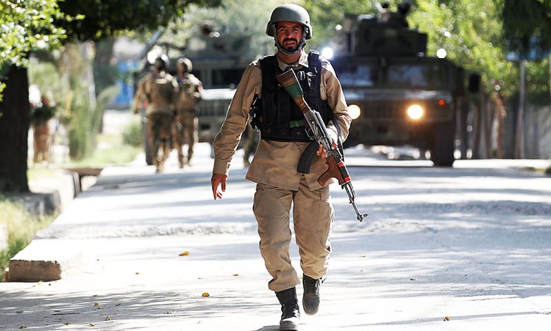 An Afghan security force officer arrives near the site of an attack in Jalalabad city, Afghanistan September 18, 2019. — Reuters