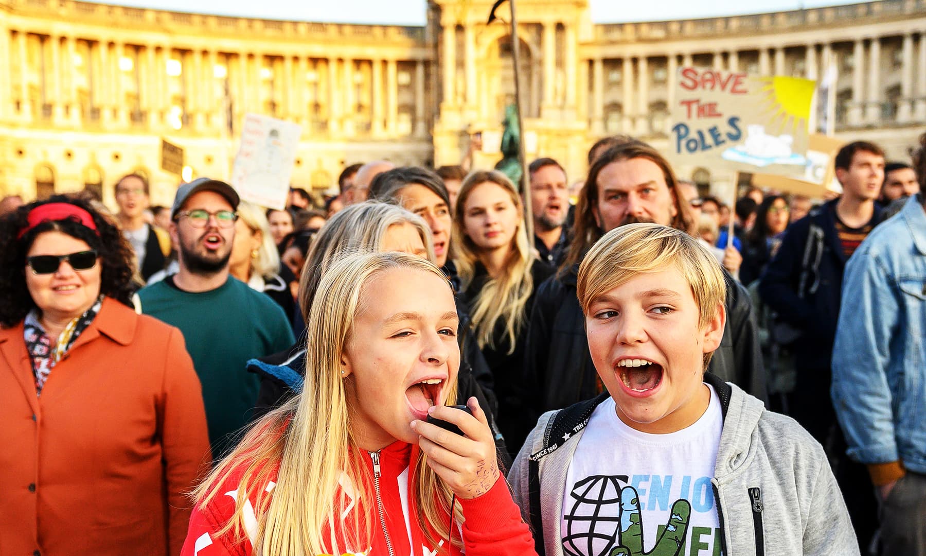 Young people participate in a protest organized by 'Fridays for Future Vienna' at Heldenplatz in Vienna, Austria.— AFP