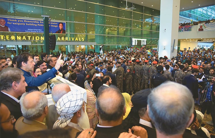 ISLAMABAD: Prime Minister Imran Khan addressing a gathering after his return from the United States.&mdash;INP