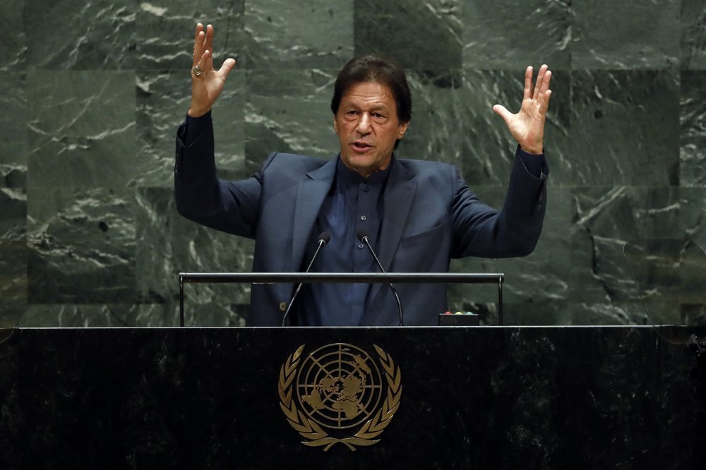 Prime Minister Imran Khan addresses the 74th session of the United Nations General Assembly on Sept 27. — AP