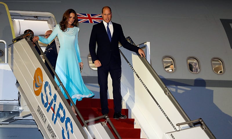 Britain's Prince William and Catherine, Duchess of Cambridge, arrive in Islamabad on Monday. — Reuters