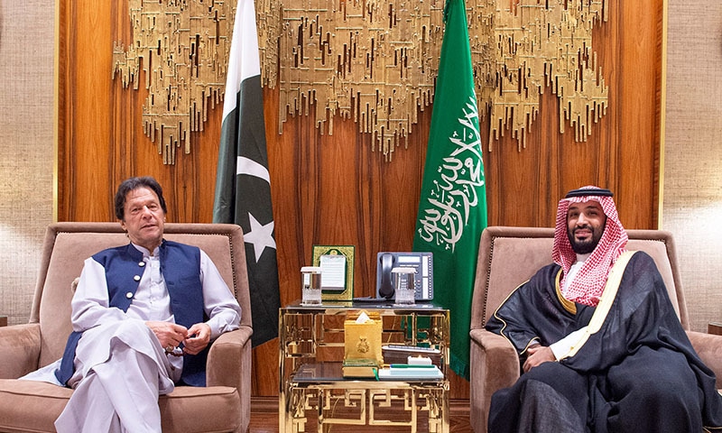 Saudi Arabia's Crown Prince Mohammed bin Salman meets with Prime Minister Imran Khan in Riyadh, Saudi Arabia on October 15. — Bandar Algaloud/Courtesy of Saudi Royal Court/Handout via Reuters