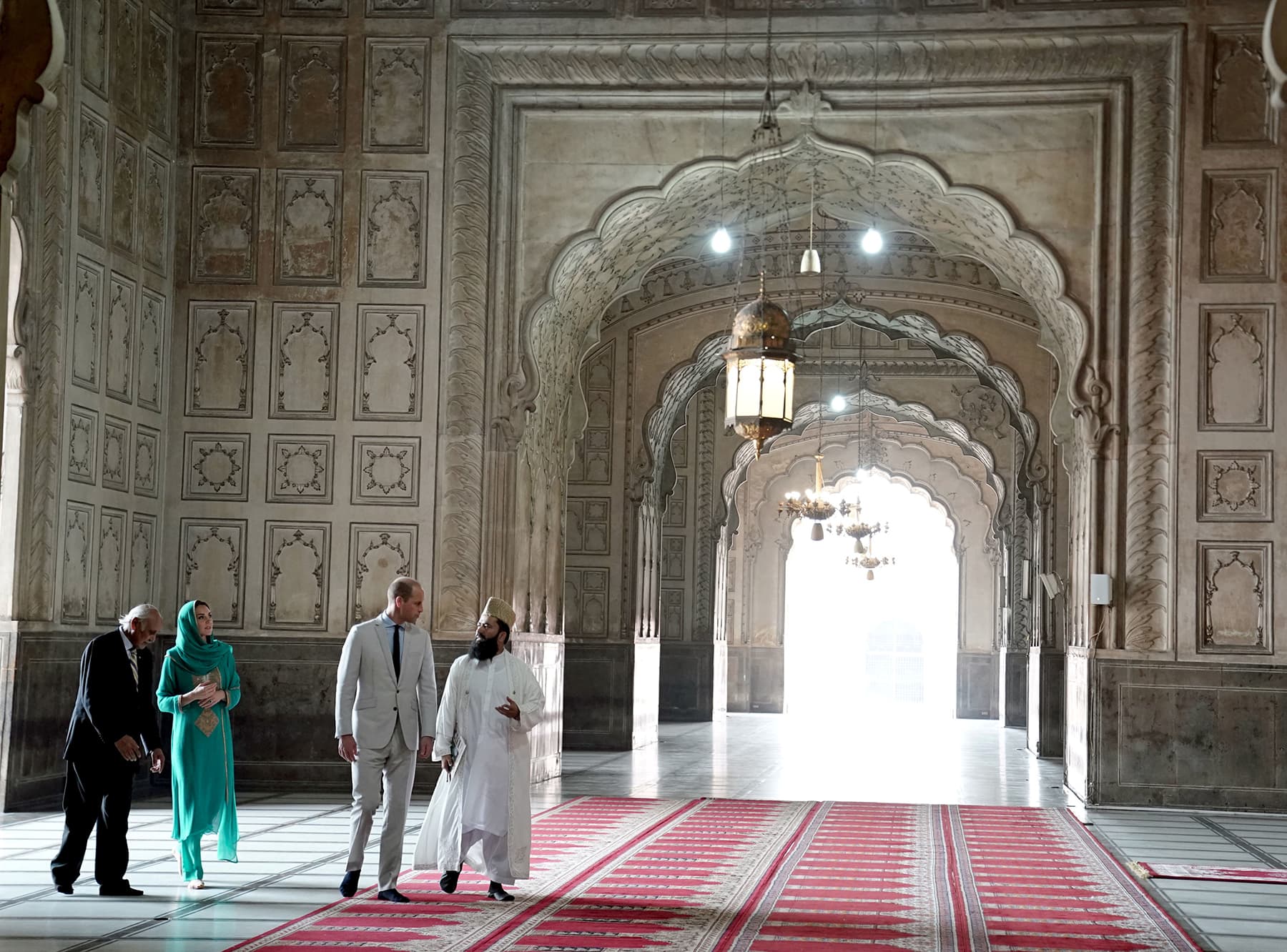 William and Catherine are shown the inside of the Badshahi Mosque in Lahore on October 17. — Reuters