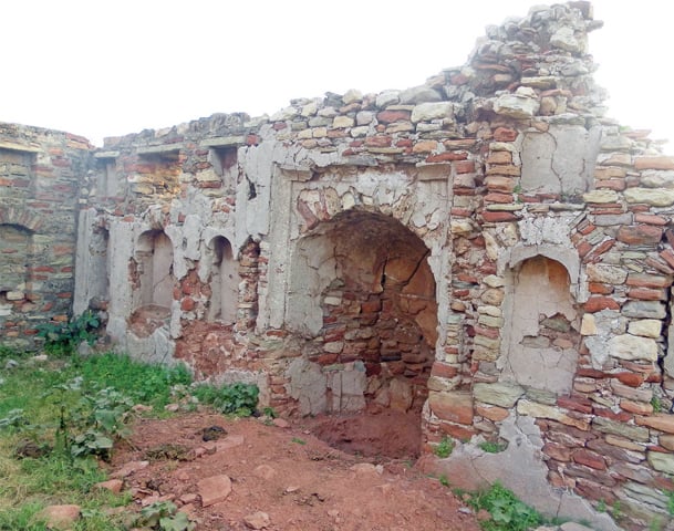 The remains of a mosque built after the fort was conquered by Mahmud of Ghazni.