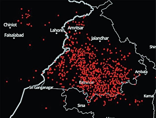 A satellite image by NASA shows massive stubble burning by paddy farmers in Indian Punjab.