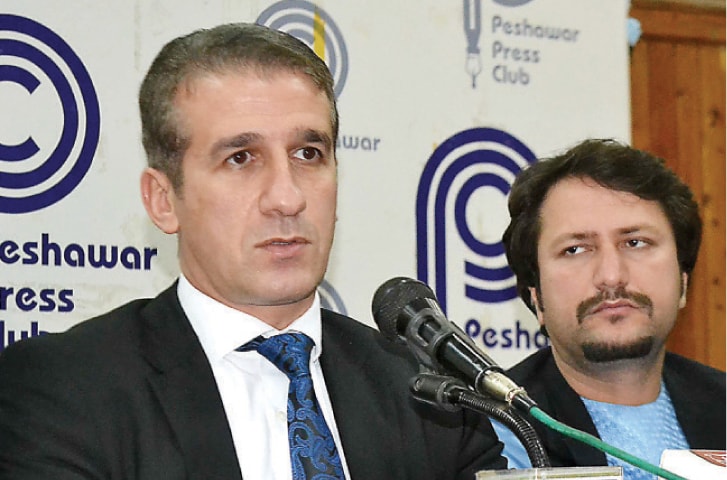 Azeri envoy Ali Alizada speaks at Peshawar Press Club on Wednesday. &mdash; White Star