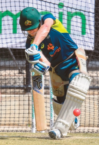 AUSTRALIAN batsman Marnus Labuschagne practises in the nets during a training session on Thursday.—AFP