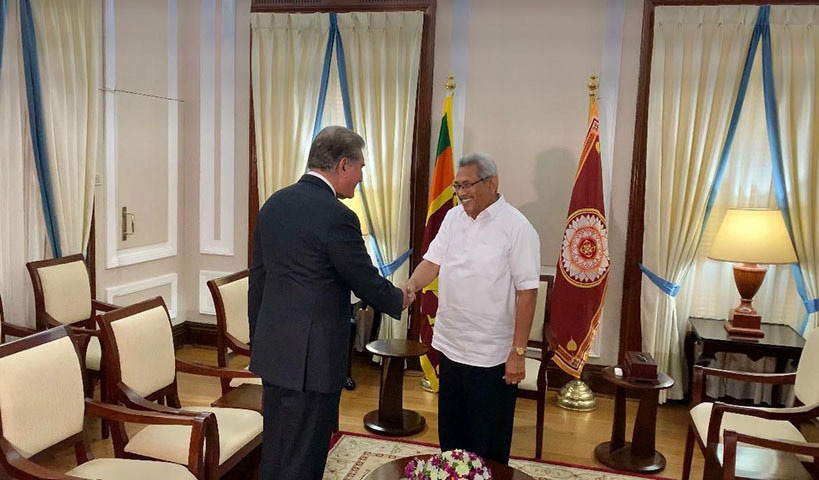 Foreign Minister Shah Mahmood Qureshi meets with his newly appointed Sri Lankan counterpart Dinesh Gunawardena in Colombo on Monday. —  Photo courtesy Foreign Office