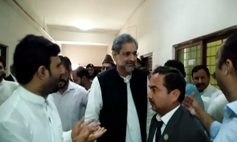 Former Prime Minister Shahid Khaqan Abbasi was arrested in connection with the LNG case in July. — DawnNewsTV/File