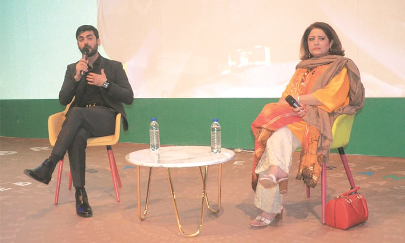 LAHORE: Actors Fawad Khan and Atiqa Odho speaking during a session at the AdAsia Advertising Congress on Tuesday.
—Murtaza Ali / White Star