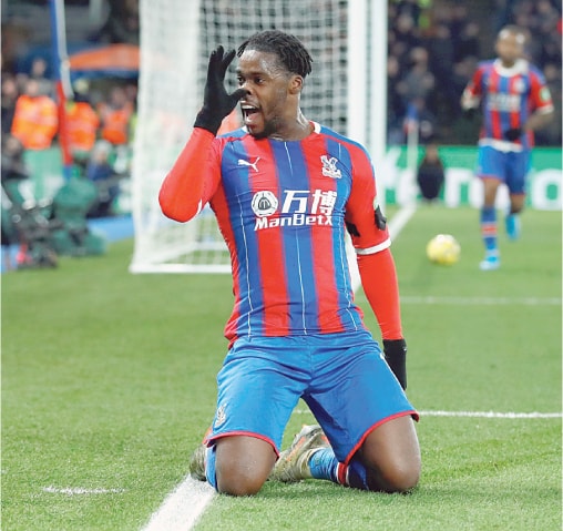 LONDON: Crystal Palace&rsquo;s Jeffrey Schlupp celebrates after scoring against Bournemouth during their match at Selhurst Park.&mdash;Reuters