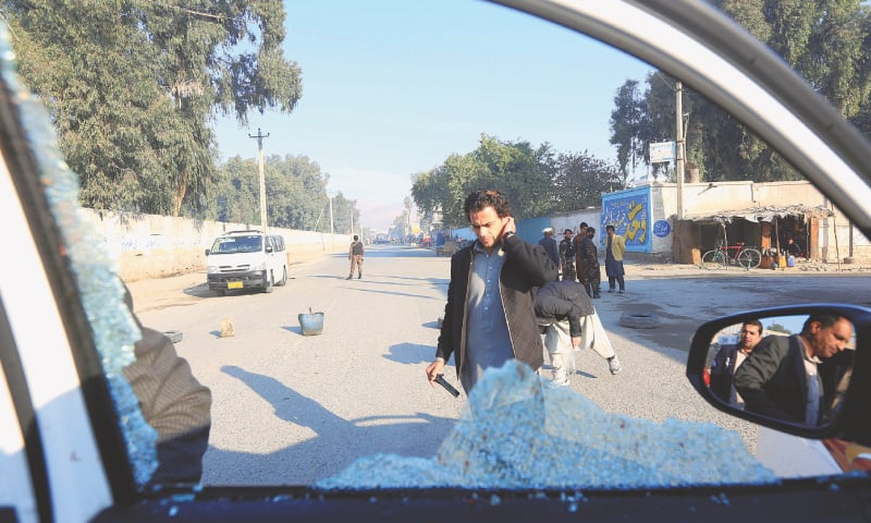 Jalalabad: A broken window of the vehicle that was carrying Japanese doctor Tetsu Nakamura during the attack.—Reuters