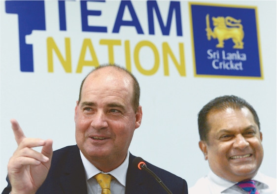 COLOMBO: Mickey Arthur (L) speaks during a press conference alongside Sri Lanka Cricket president Shammi Silva on Thursday. —AFP