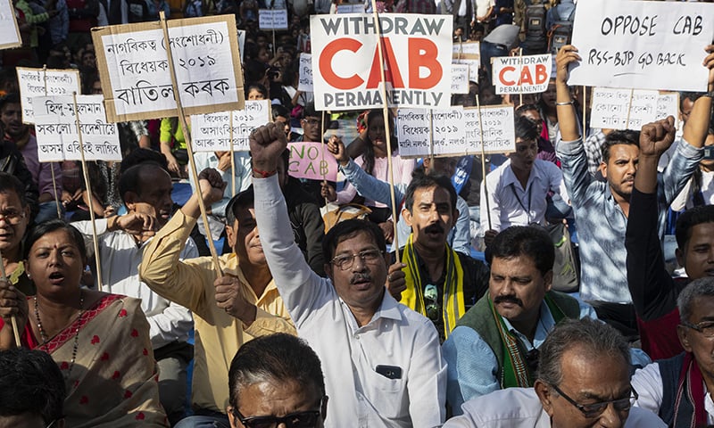 Indian students and activists shout slogans during a protest against the Citizenship Amendment Bill (CAB) in Gauhati, India, Friday, Dec 6. — AP