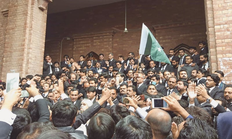 LawyerS gather at the Lahore High Court during the hearing of the hospital attack case.—Aun Jafri / White Star LawyerS gather at the Lahore High Court during the hearing of the hospital attack case.—Aun Jafri / White Star