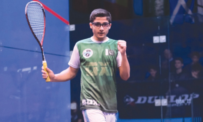 BIRMINGHAM: Pakistan’s Hamza Khan celebrates after beating Yusuf Sheikh of England to lift the U-15 British Open Junior Championship title on Monday.