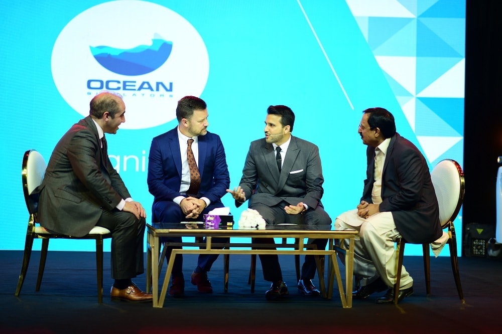 From left to right: Mr. Nabil Touati, Ambassador of the Netherlands, Mr. Hubert Roth, CEO of TRC Simulators, Mr. Hassan Ahmed, CEO of Ocean Simulators, Mr. Khushnood Ahmed, CEO of AK Transport.