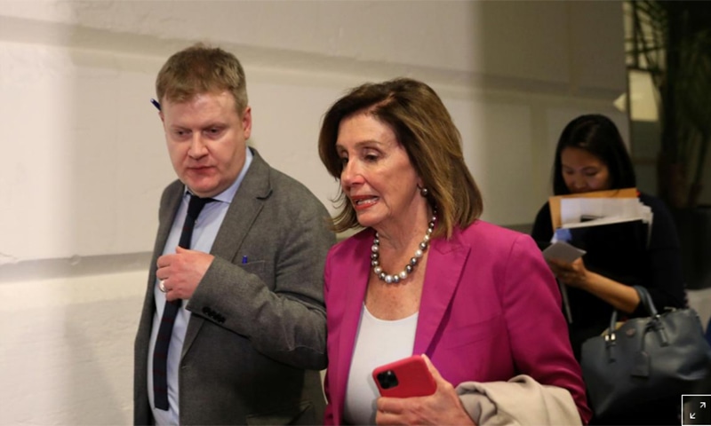 US House Speaker Nancy Pelosi leaves a house democratic leadership meeting on Capitol Hill in Washington. — Reuters