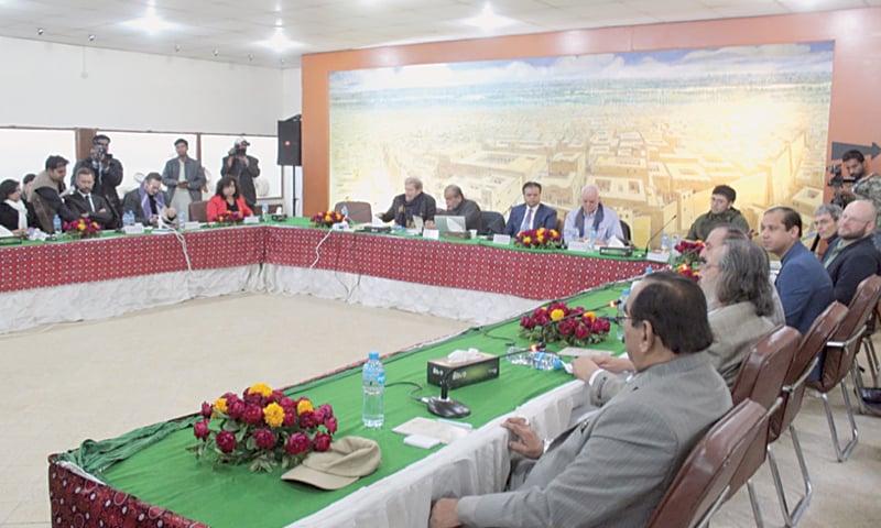 DELEGATES discuss advancement in deciphering Indus script at the inaugural session of the conference on Thursday.—Dawn DELEGATES discuss advancement in deciphering Indus script at the inaugural session of the conference on Thursday.—Dawn