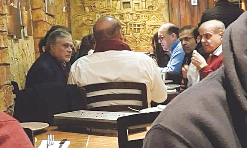 A PHOTO that went viral on social media appears to show PML-N supremo Nawaz Sharif, Shahbaz Sharif, Hasan Nawaz, Salman Shahbaz and Ishaq Dar at a London restaurant.