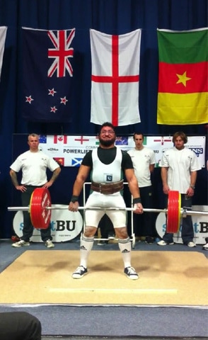 Competing in the 255kg dead-lift during the Asia/Oceania Championship in Australia in 2014