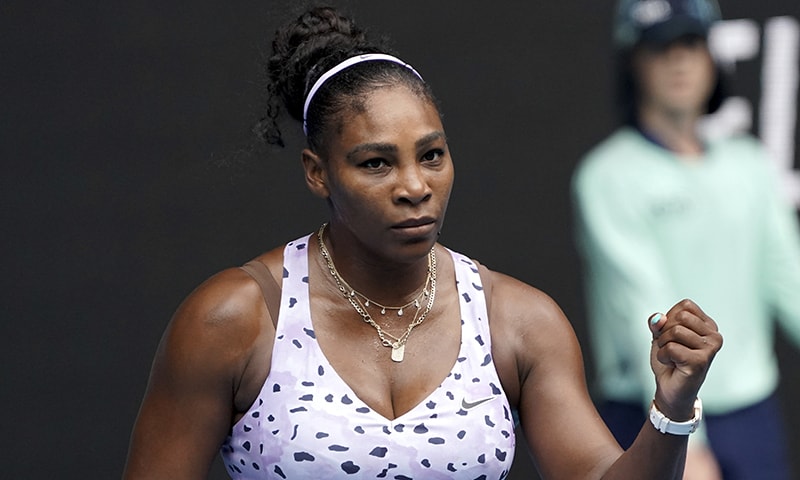 Serena Williams reacts after winning a point against Russia's Anastasia Potapova during their first round singles match at the Australian Open tennis championship in Melbourne, Australia on Monday, January 20, 2020. — AP