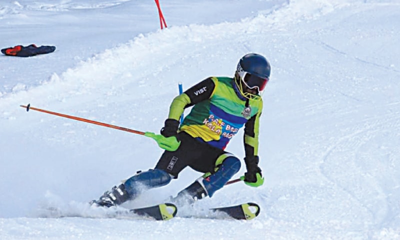 NALTAR: A skier in action during the World Snow Day contest held here on Monday.