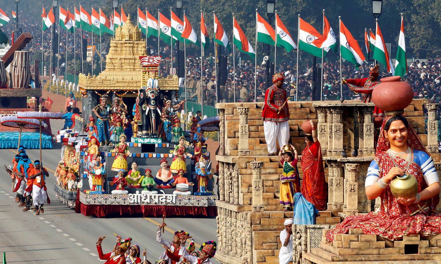 Tableaus from Gujarat and Andhra Pradesh states are displayed during India's Republic Day parade in New Delhi, India, January 26. — Reuters