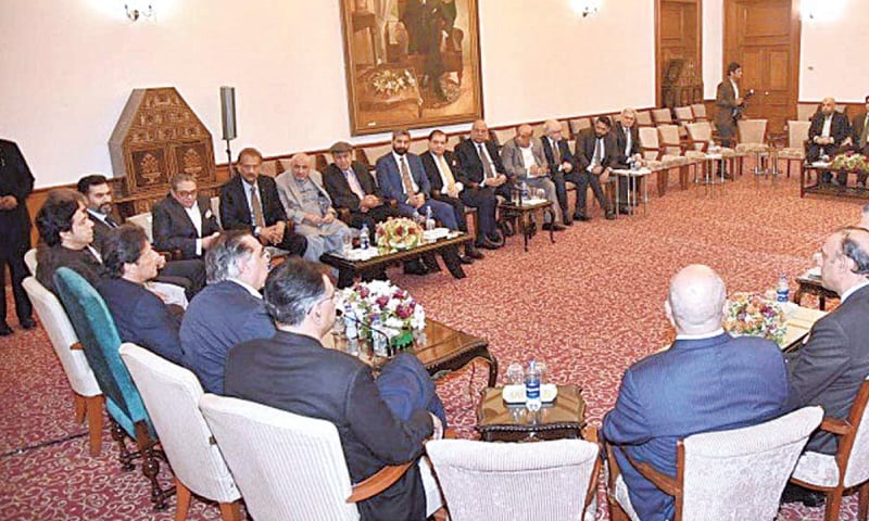 A DELEGATION of businessmen from Karachi calls on Prime Minister Imran Khan on Monday.—APP