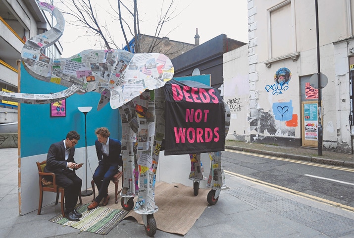 London: Climate change activists demonstrate outside the head office of McKinsey
on Friday.—Reuters