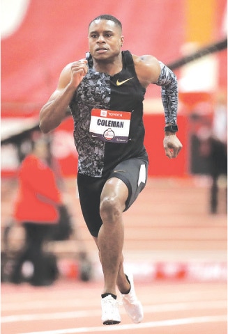 CHRISTIAN Coleman competes in the men&rsquo;s 60-metre during the USATF Indoor Championships at Albuquerque Convention Center.&mdash;AFP