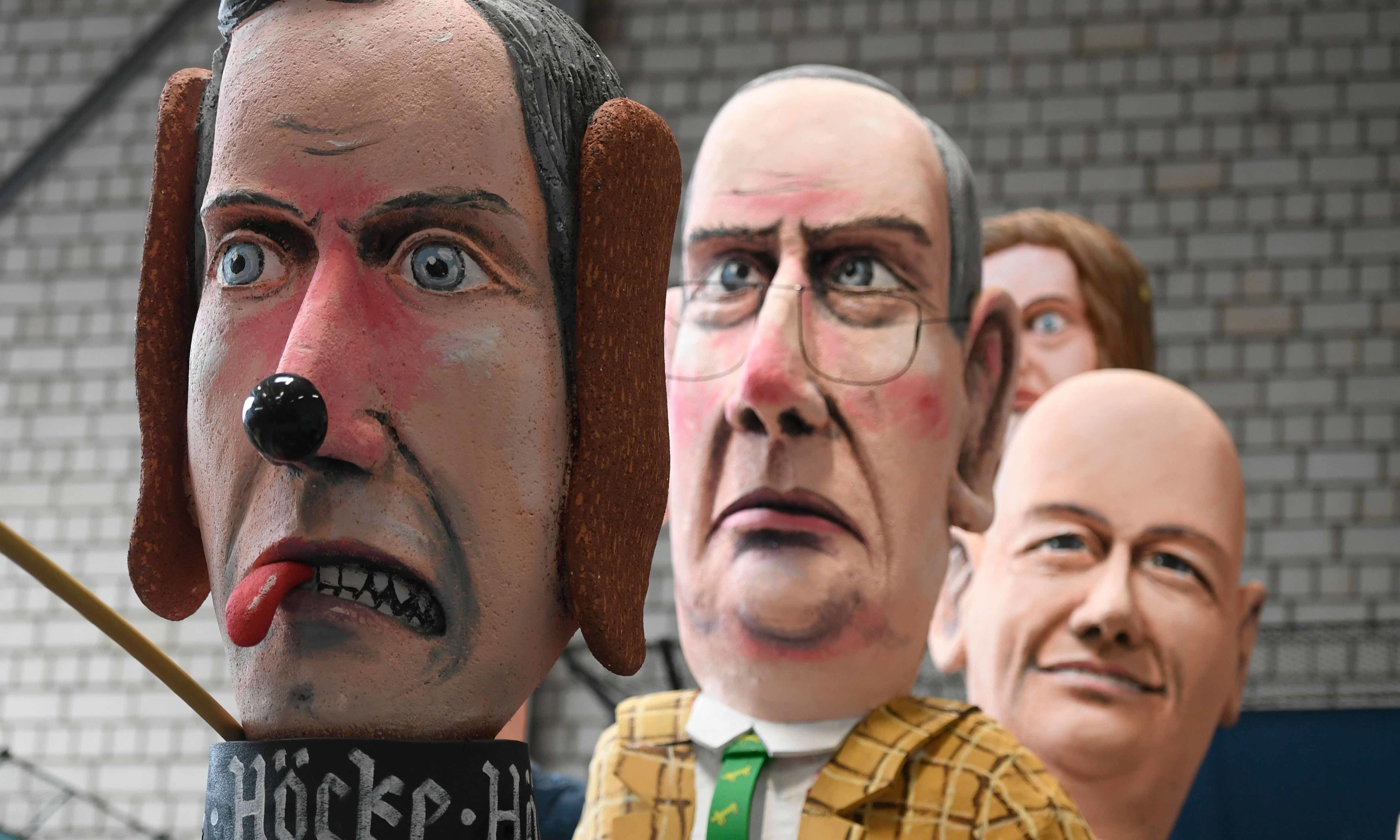 A carnival float shows Afd politicians Regional leader of AfD Thuringia Bjoern Hoecke, former co-leader Alexander Gauland, FDP politician Thomas Kemmerich and Afd politician Beatrix von Storch during a presentation of this year's canival floats of the carnival's committee in Cologne, western Germany, on February 18. — AFP