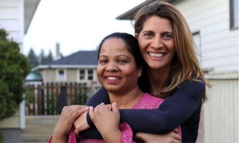 Aasia Bibi pictured with French journalist Anne-Isabelle Tollet in this file photo. &mdash; Twitter