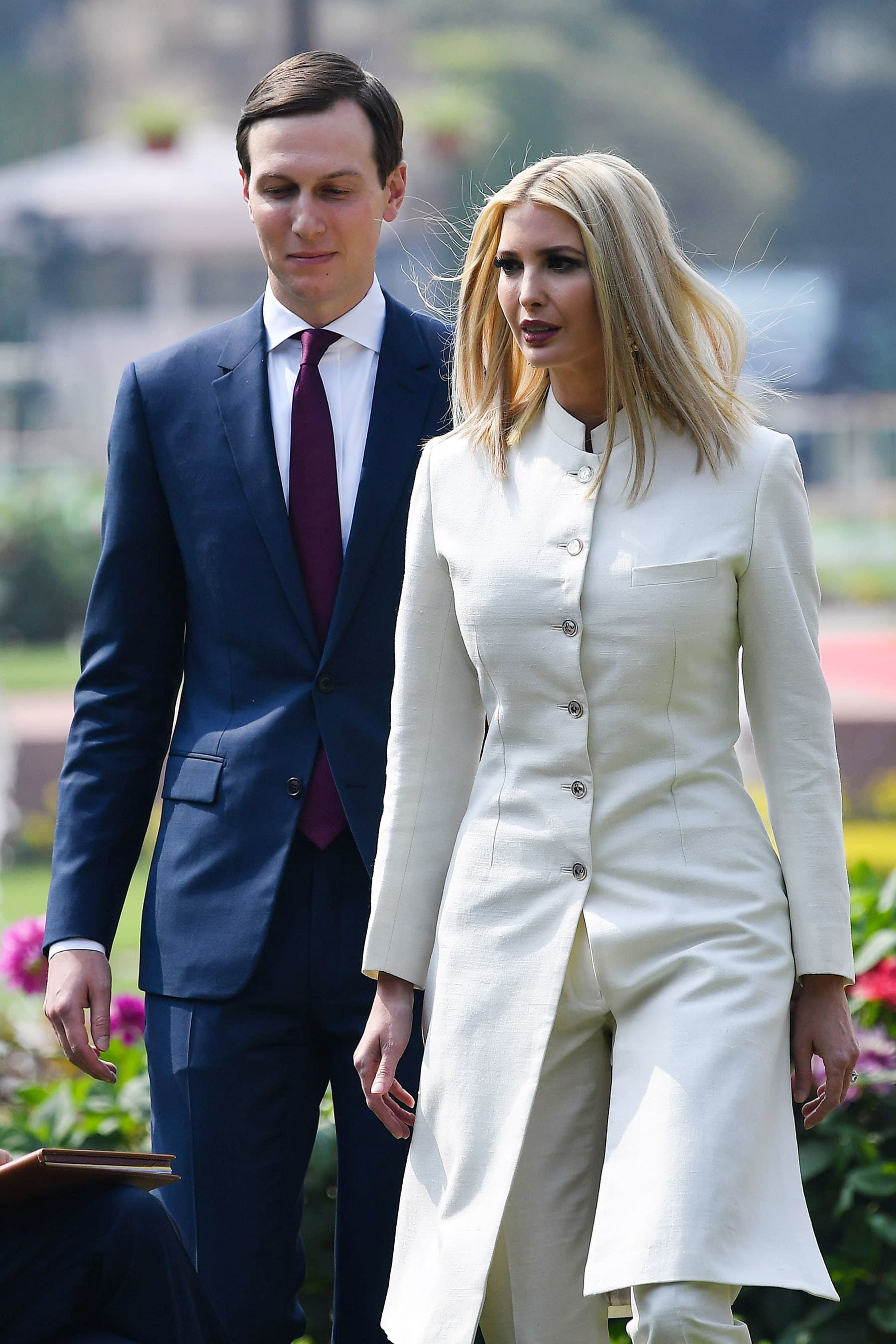 White House senior advisors Ivanka Trump and Jared Kushner arrive at Hyderabad House in New Delhi on Feb 25. — AFP