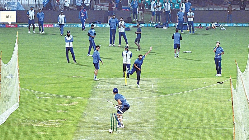 PLAYERS of Multan Sultans are engaged in a net practice session at the Multan Cricket Stadium on Tuesday.—APP