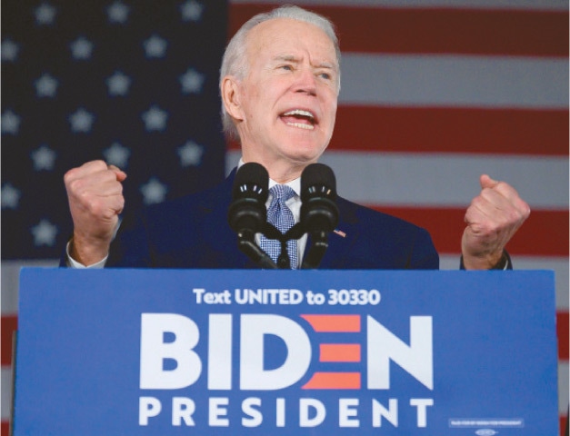 Joe Biden delivers remarks at his primary night election event in Columbia, South Carolina.—AFP