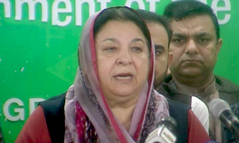 Punjab Health Minister Yasmin Rashid addresses a press conference in Lahore. &mdash; DawnNewsTV