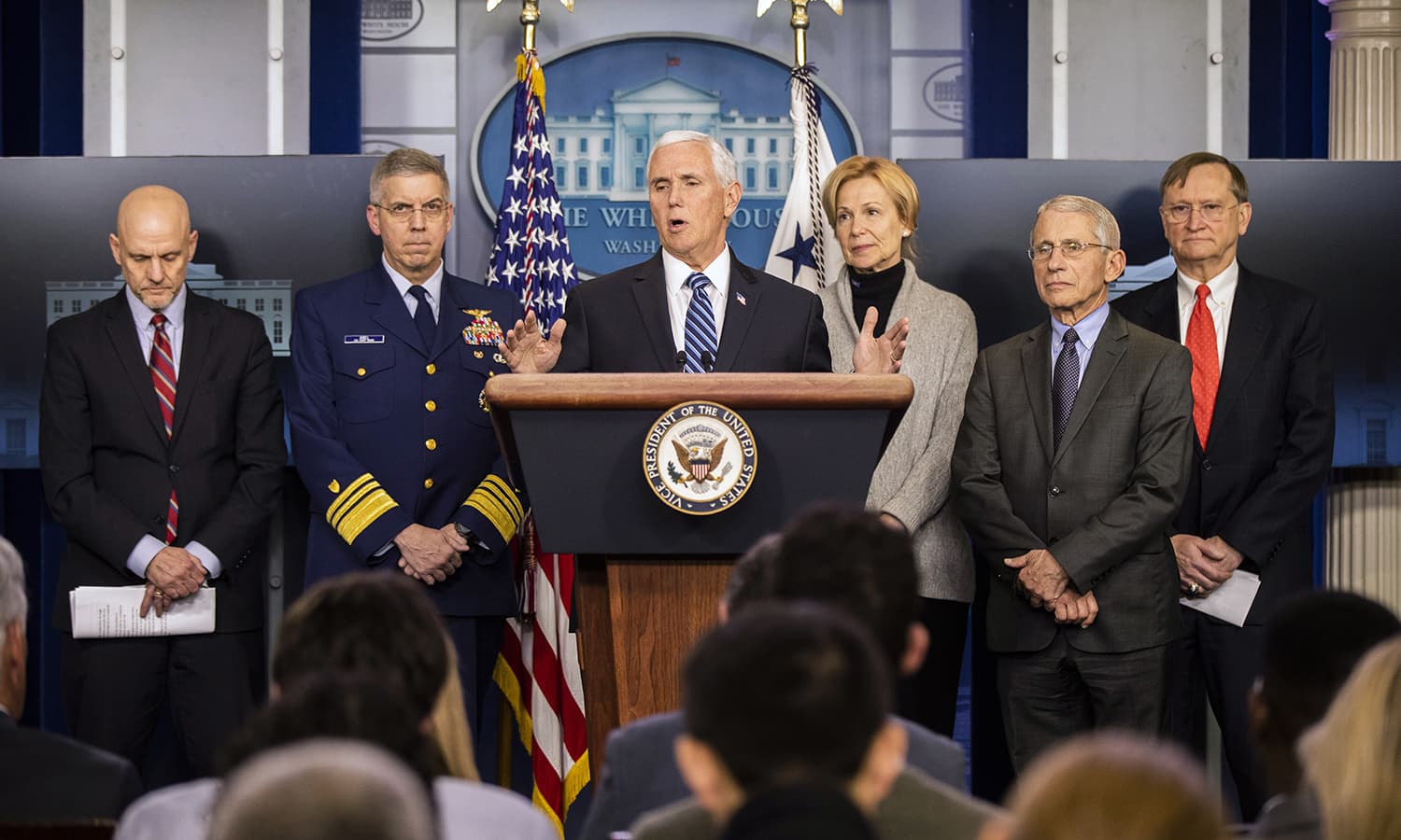 Vice President Mike Pence speaks to reporters during a coronavirus briefing at the White House on Friday, March 6, 2020. — AP Vice President Mike Pence speaks to reporters during a coronavirus briefing at the White House on Friday, March 6, 2020. — AP