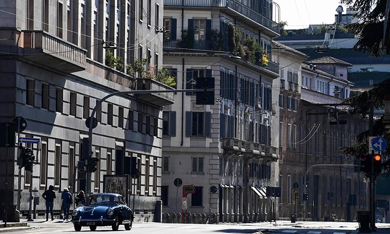 The deserted Via Senato in central Milan, after millions of people were placed under forced quarantine in northern Italy. &mdash; AFP