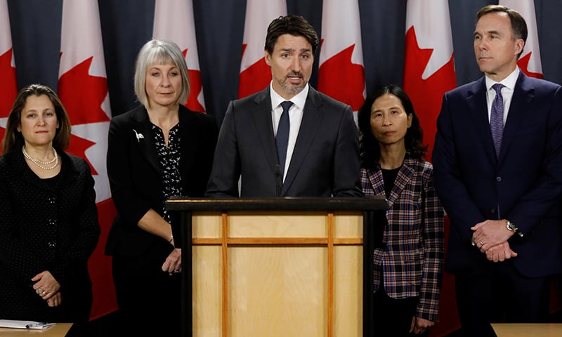 Canada's Prime Minister Justin Trudeau attends a press conference with other officials in Ottawa. — Reuters