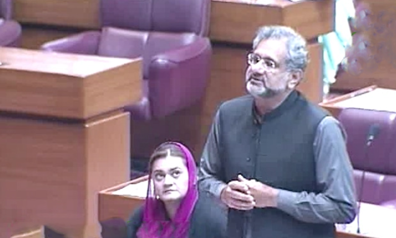 Shahid Khaqan Abbasi speaking in the NA. &mdash; DawnNewsTV
