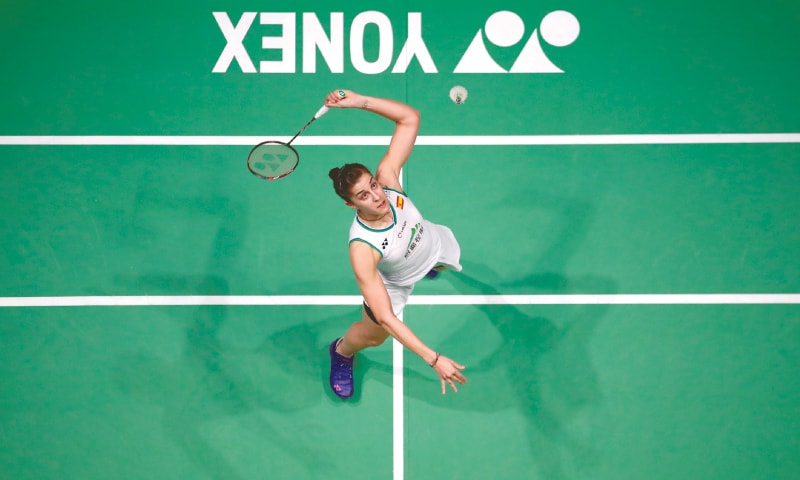 BIRMINGHAM: Spain&rsquo;s Carolina Marin in action during the All England Open Badminton Championships semi-final against Taiwan&rsquo;s Tai Tzu Ying at the Arena Birmingham.&mdash;Reuters