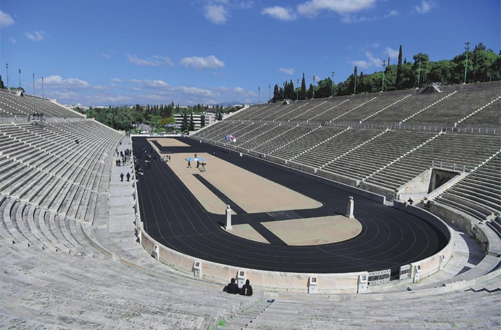 ATHENS: A general view of the Olympic flame handover ceremony for the 2020 Tokyo Games at the Panathenaic Stadium on Thursday.&mdash;AFP