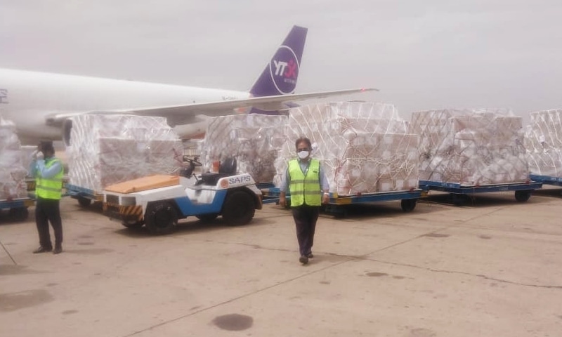 First plane from China carrying medical supplies arrive at Karachi airport. — Photo provided by Fahad Chaudhry